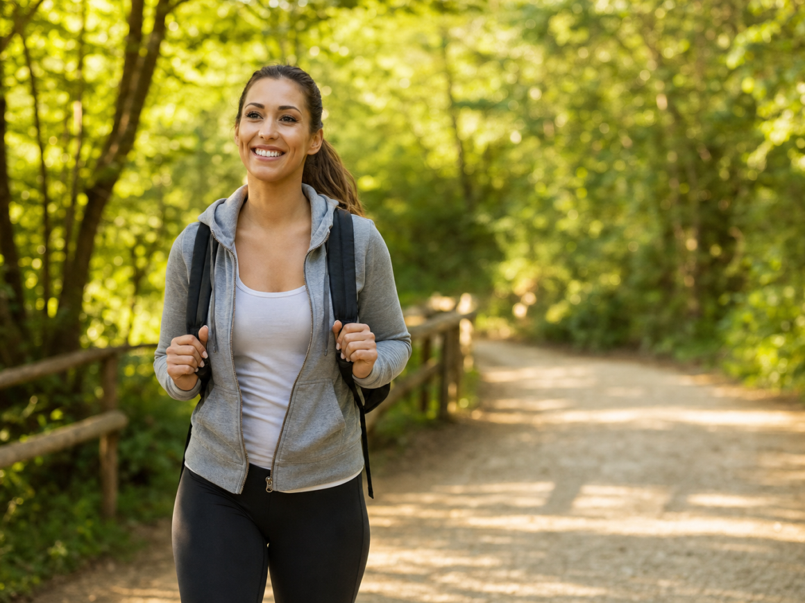 Person walking outdoors in nature representing natural ways to lower blood sugar