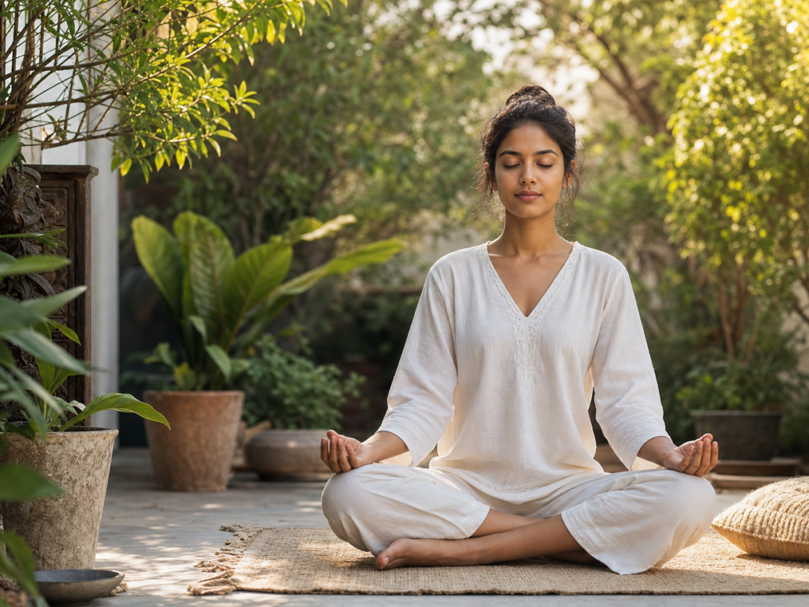 Person meditating peacefully outdoors to reduce stress and protect heart health