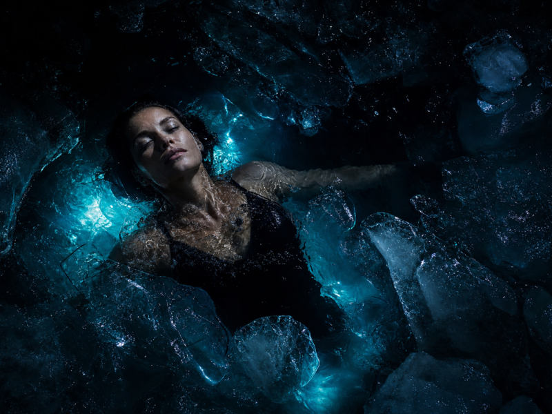 Benefits of cold plunge - dark cinematic cold water immersion editorial