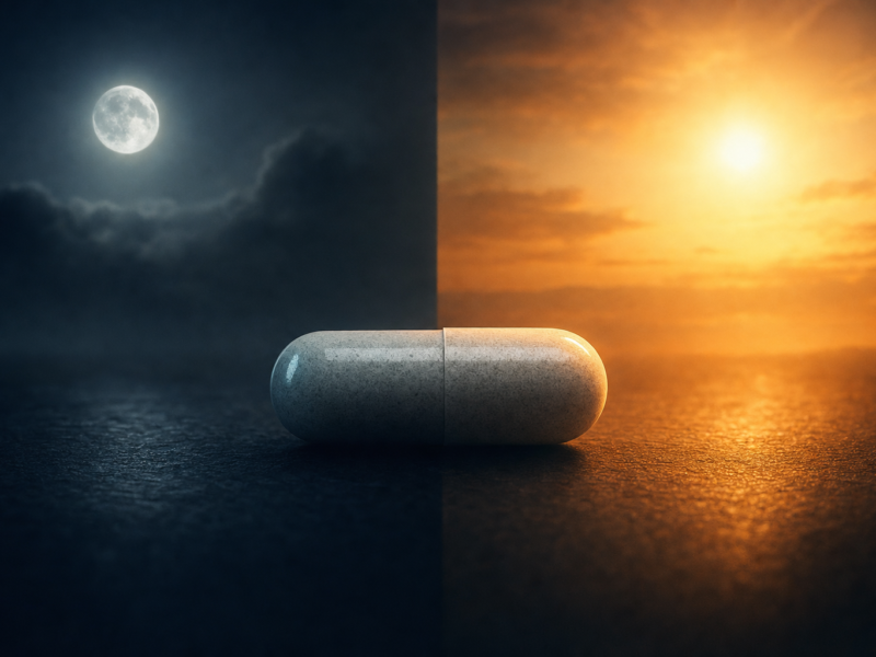 Best time to take magnesium - dark cinematic morning vs night supplement editorial