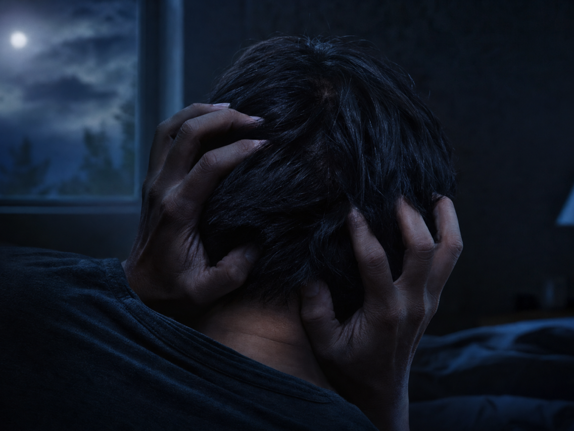 Can sleep deprivation cause headaches - person with headache in dark room