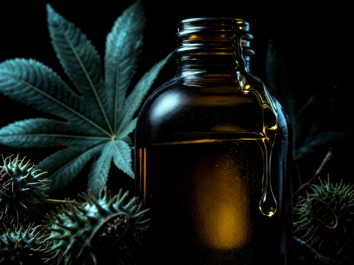 Does castor oil go bad - dark moody castor oil bottle editorial