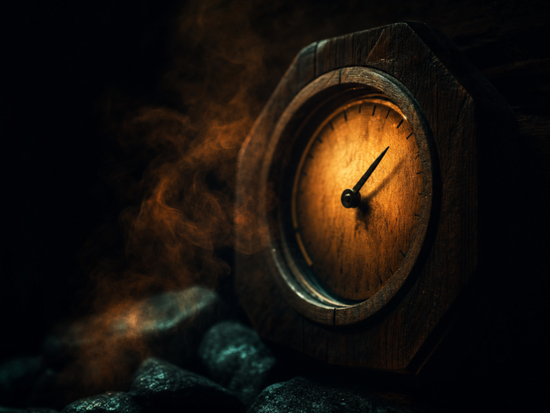 How long should you stay in a sauna - dark cinematic sauna timer editorial