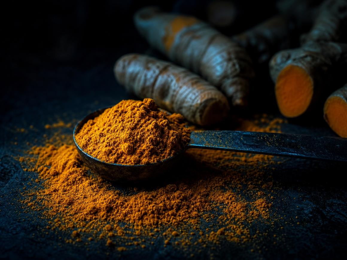 Turmeric dosage - measuring turmeric powder in spoon