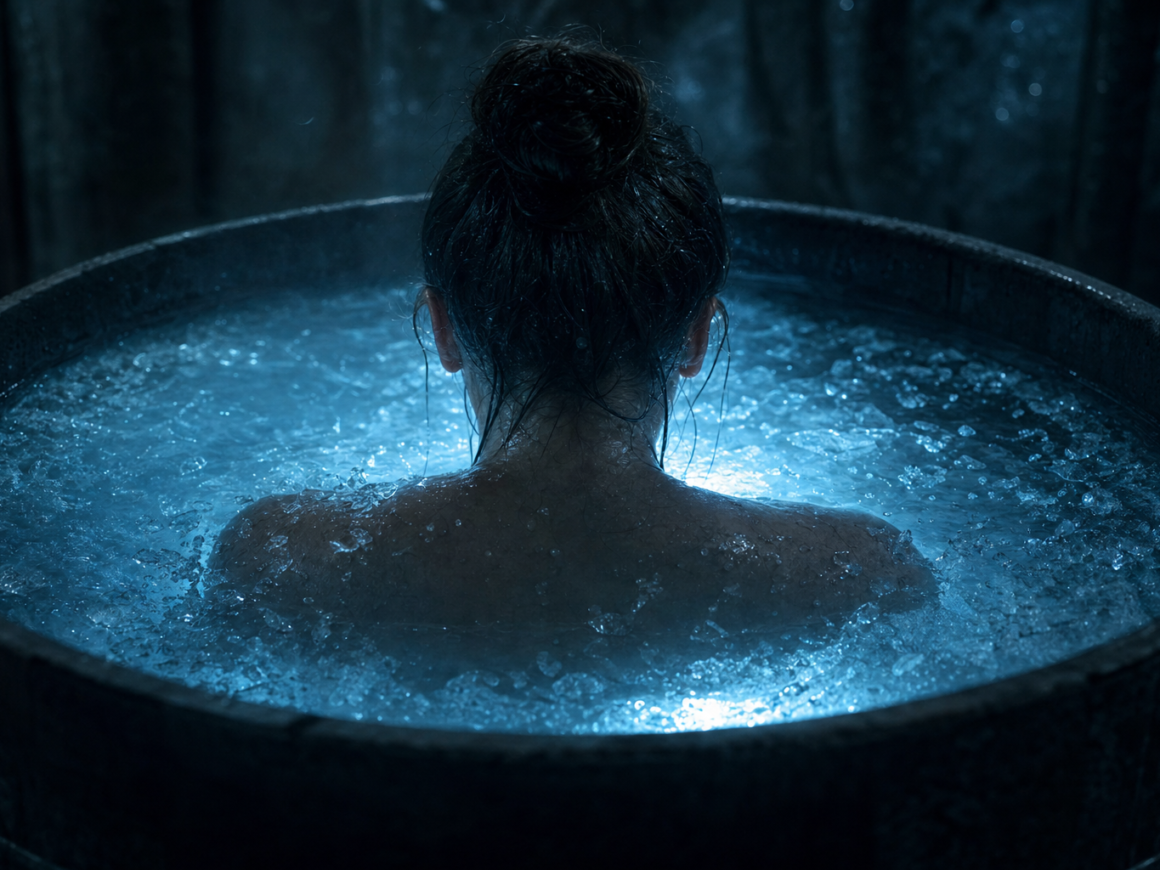 How often should you cold plunge - person in icy cold plunge tub