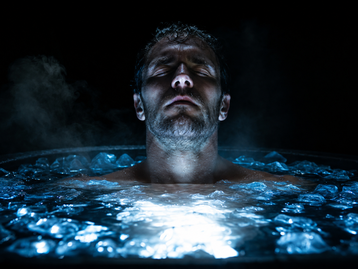 How to cold plunge at home - dark cinematic ice bath editorial