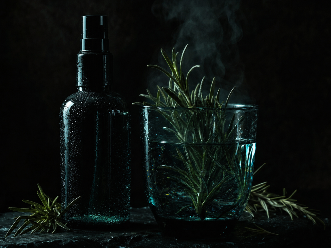 How to make rosemary water for hair - dark cinematic rosemary infusion editorial