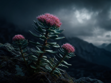 Rhodiola rosea adaptogenic herb with dramatic dark lighting