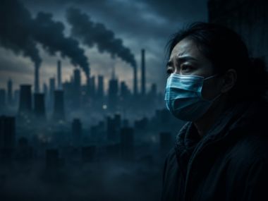 Air pollution and brain aging - smog over city at night