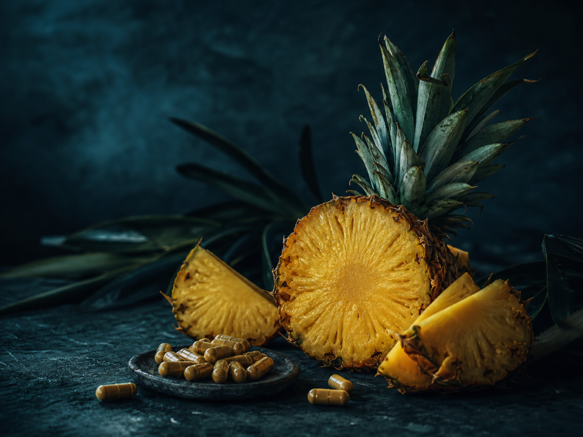 Bromelain benefits - pineapple enzyme supplement and fresh pineapple