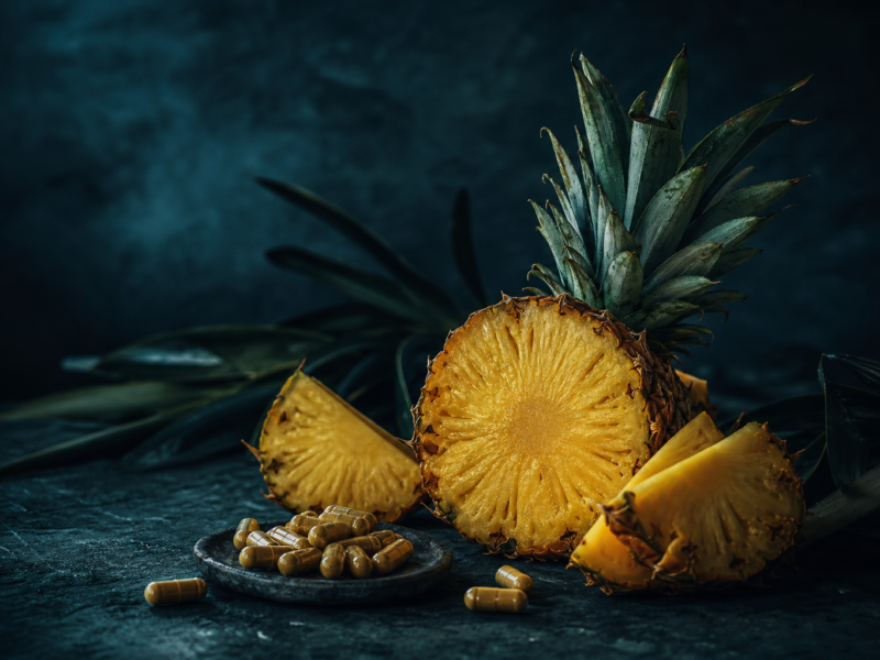 Bromelain benefits - pineapple enzyme supplement and fresh pineapple