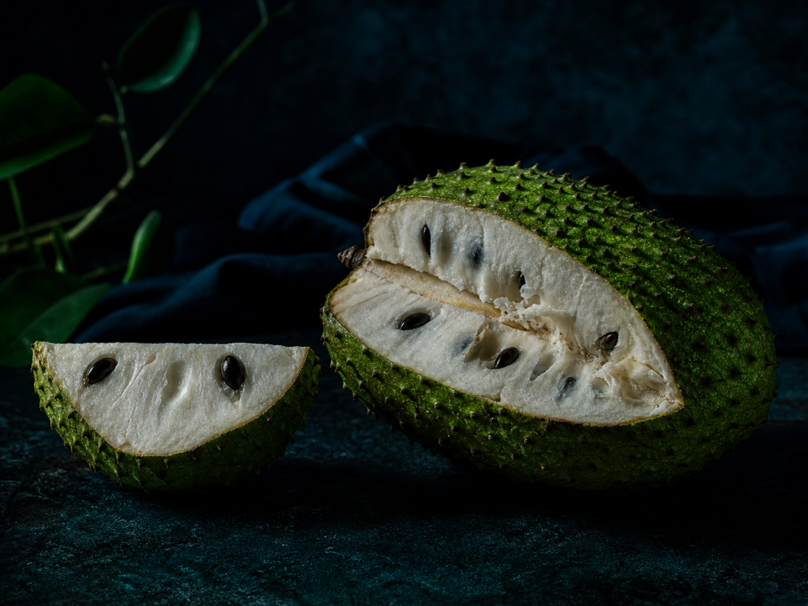 Soursop benefits - fresh soursop fruit on dark background