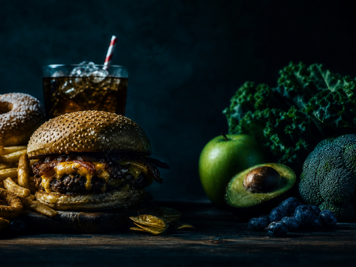 Ultra processed foods aging the brain - junk food vs healthy brain